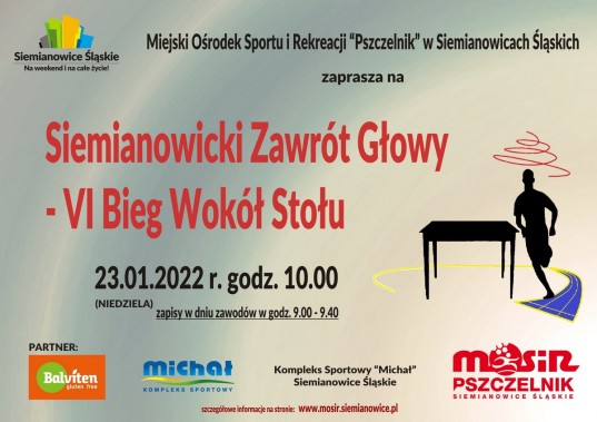 Plakat zapraszający do udziału w VI Biegu Wokół Stołu.