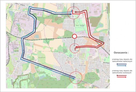 Schemat tras objazdów w związku z remontem przejazdu kolejowego