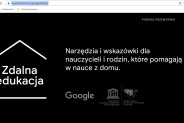Zrzut strony internetowej ze zdalnym nauczaniem uczniów z powodu pandemii.