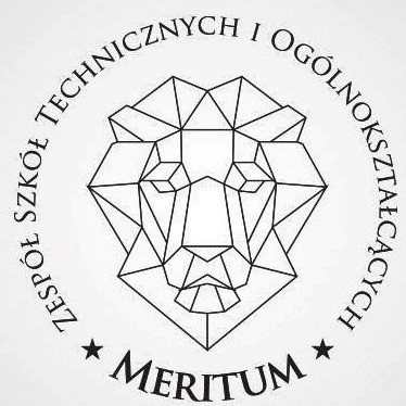 Logo szkoły - głowa lwa wewnątrz koła z napisana nazwą szkoły