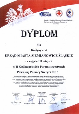 Dyplom dla drużyny UM w Siemianowicach Śl. zdobyty na Paramistrzostwach