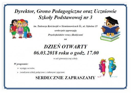 Plakat Dzień Otwarty w SP nr 3