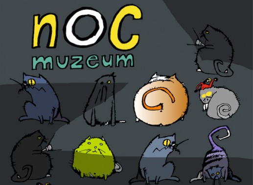 Plakat Muzeum Miejskiego na Noc Muzeów 2021, na plakacie widoczny napis „NOC MUZEUM” oraz grafiki…
