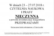 Informacja o zamknięciu Czytelni