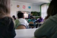 Wykład Łukasza Lamży na temat najnowszych technologii, testów i badań robotów humanoidalnych