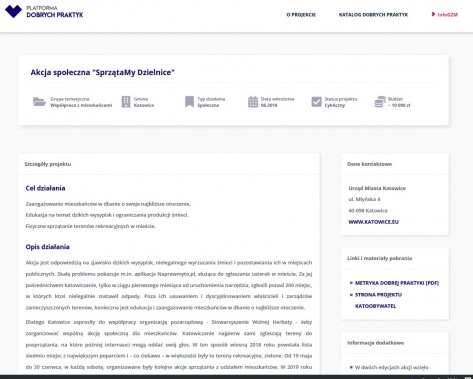 zrzut ekranu przedstawiający stronę internetową Akcji społecznej "SprzątaMy Dzielnice"