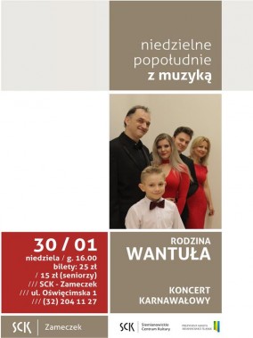 Strona podzielona na 6 kwadratów. W jednym zdjęcie członków rodziny Wantuła, w pozostałych…