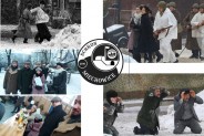 Cztery fotografie przedstawiające sceny z widowiska historycznego z udziałem aktorów Teatru…
