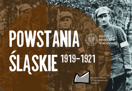 Plakat promujący wystawę. W tle informacji widoczne czarno-białe zdjęcie Powstańców.