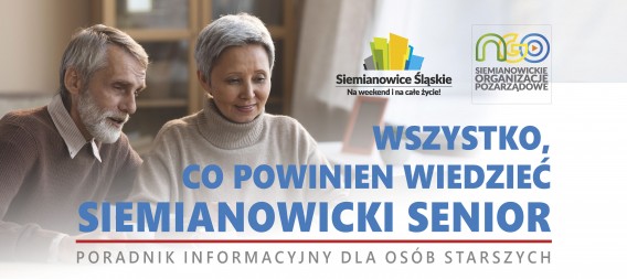 Ulotka reklamująca poradnik z wizerunkiem dwojga seniorów