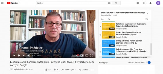 Zrzut strony internetowej ze zdalnym nauczaniem uczniów z powodu pandemii.