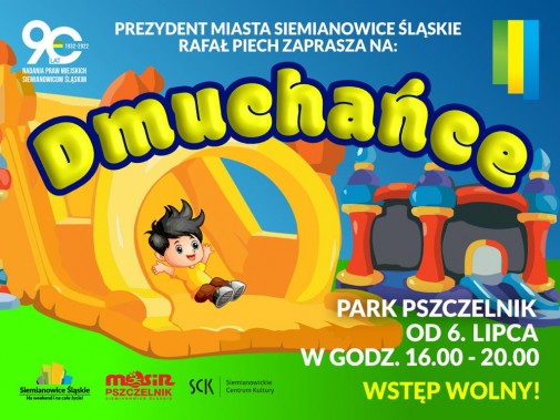 Atrakcje dmuchańcowe w Parku Pszczelnik - grafika reklamowa.