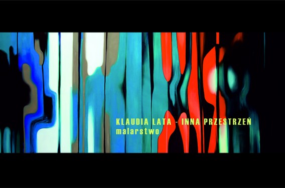 Grafika – fragment obrazu Klaudii Laty , pionowe czerwono, czarno, niebieskie nieregularne pasy