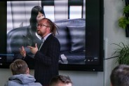 Wykład Łukasza Lamży na temat najnowszych technologii, testów i badań robotów humanoidalnych