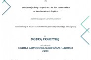 Dyplom potwierdzający uznanie projektu „Zawodowcy w akcji” za Dobrą Praktykę.