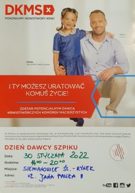 Plakat propagujący akcję dawania szpiku