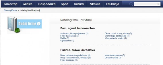 print screen ukazujący stronę internetową katalogi firm i instytucji