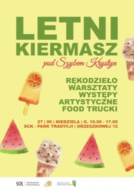 Na żółtym tle widzimy różnokolorowe lody oraz napisy, informujące o nazwie imprezy oraz programie…