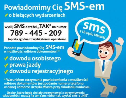 Grafika bezpłatnej, miejskiej bramki sms z nowym numerem dostępowym.