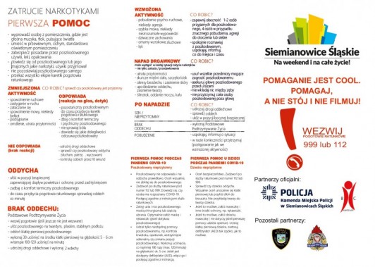 Broszura - fragment dot. pierwszej pomocy przy zatruciu narkotykami