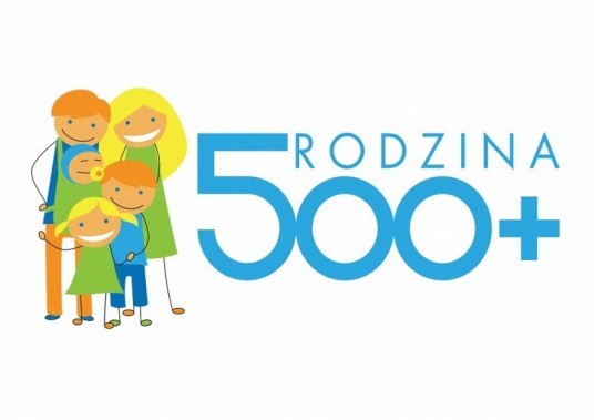 Rysunek rodziny i napis 500+