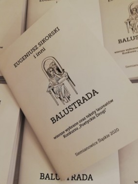 Książka, Czarny napis: pt. "Balustrada" autor Eugeniusz Sikorski i inni, Wiersze wybrane oraz…