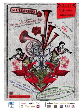 Artystyczny plakat na koncert w ramach Jazz&Literatura w Parku Tradycji