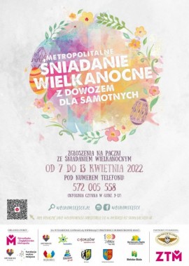 Plakat reklamujacy Śniadanie Wielkanocne dla samotnych