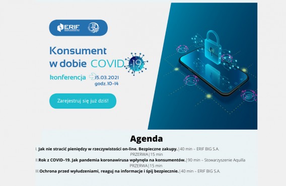 Grafika informacyjna dotycząca konferencji Konsument w dobie COVID 19.