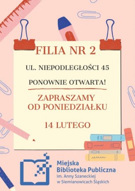Filia nr 2 ponownie otwarta. Plakat informacyjny