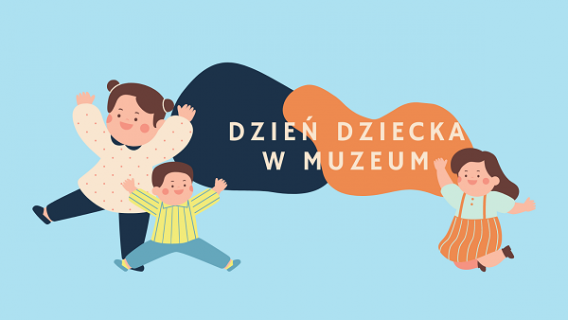 Na niebieskim tle 3 postacie przedstawiające dzieci. Po środku na granatowo-pomarańczowym tle…