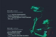 Plakat informujący o programie tegorocznej Karbidki. Na czarnym tle postać aktorki, podświetlona…