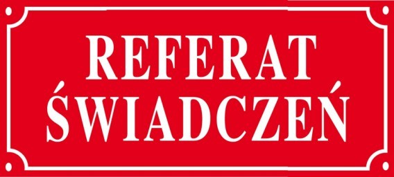 Wizytówka z napisem "Referat Świadczeń"