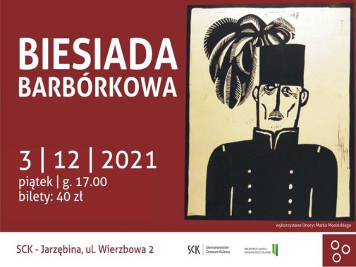 Na bordowym tle biały napis z nazwą imprezy oraz czarno-biały wizerunek górnika w czarnym stroju…