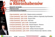 Afisz reklamujący cykl koncertów Muzyka u Rheinbabenów. Na białym tle tytuły koncertów oraz…