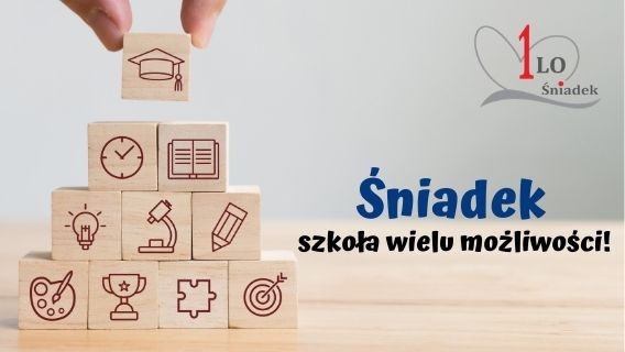 Śniadek - szkołą wielu możliwości. Grafika: klocki z symbolami specjalizacji