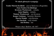 Slajd z prezentacji z nazwiskami osób biorących udział w procesie o czary w Bytkowie w rroku 1667