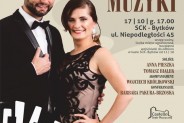 Plakat koncertu Wczoraj i dziś polskiej muzyki. Na zdjęciu dwoje solistów - kobieta i mężczyzna z…