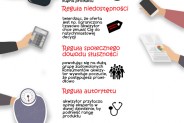 Plakat przedstawiający metody jakimi posługują się akwizytorzy