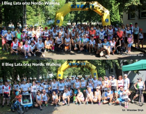Uczestnicy I i II Biegu Lata oraz Nordic Walking tuż przed startem.