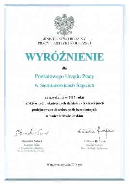 Wyróżnienie dla siemianowickiego PUP-u.